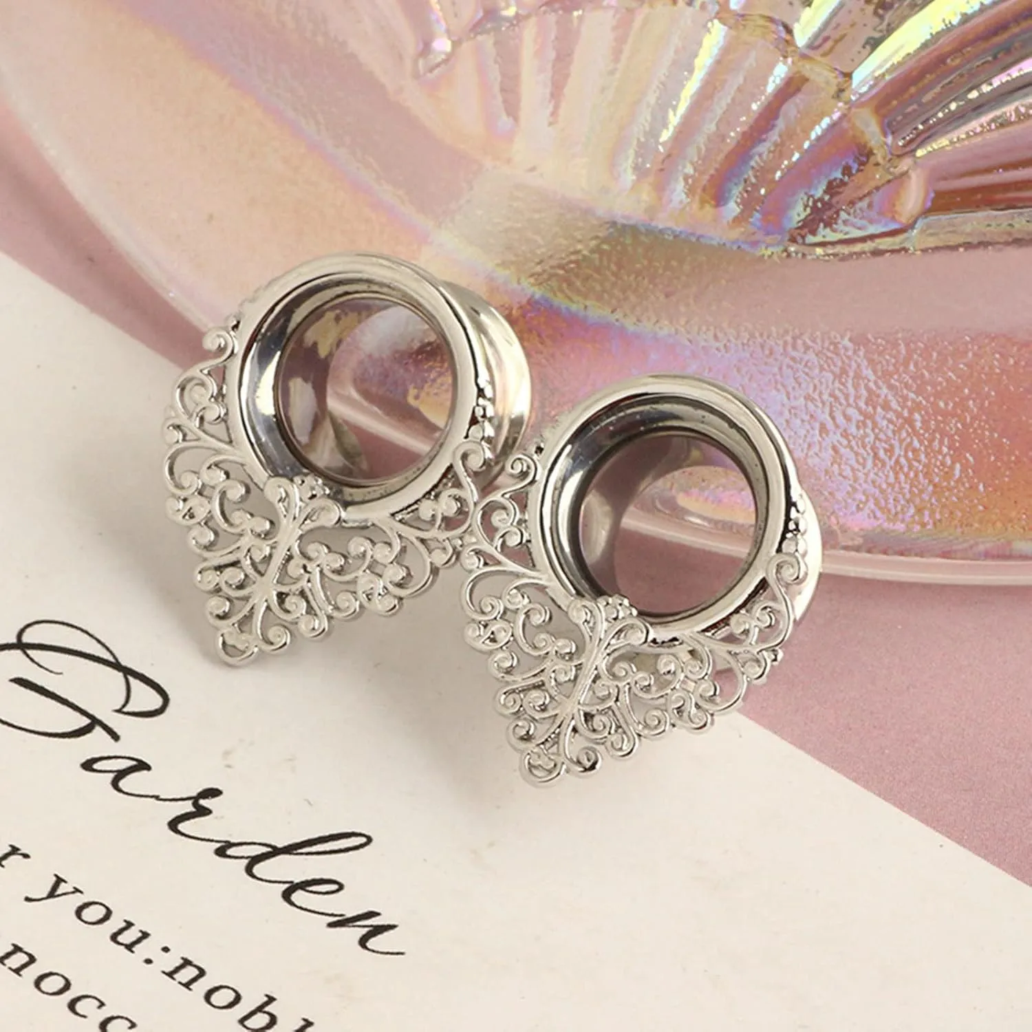 Gauge Tunnels, 2PCS Stainless Steel Tunnel Set Vintage Leaves Gauges Earrings Body Piercings Jewelry