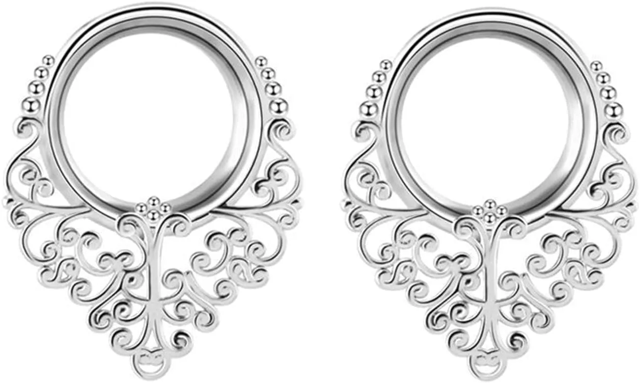 Gauge Tunnels, 2PCS Stainless Steel Tunnel Set Vintage Leaves Gauges Earrings Body Piercings Jewelry