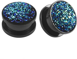 Gauges Tunnels, 2PCS Ear Gauges Surgical Steel Round with Sequins Gauges Piercing Jewelry Set