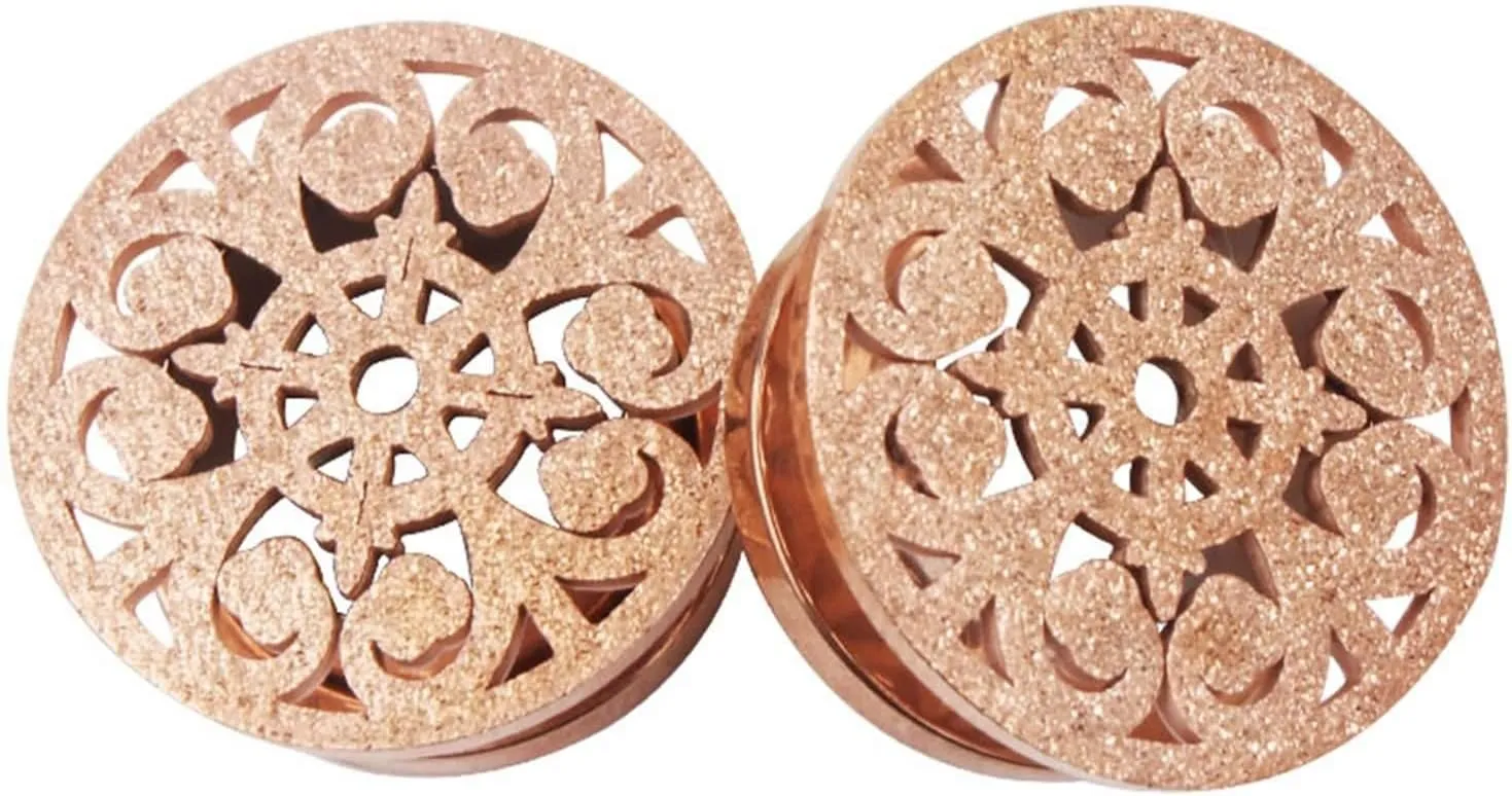 Gauges Tunnels, 2PCS Stainless Steel Tunnels Round with Matte Hollow Flower Gauge Plugs Body Piercings Jewelry