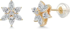 Gem Stone King 10K Yellow Gold Lab Grown Diamond Star Earrings | 0.78 Cttw | Gold Earrings | Flower Earrings | DEF Color | VVS-VS Clarity | Marquise 4X2MM | Pear Shape 3X2MM | Round 1.5MM
