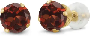 Gem Stone King 10K Yellow Gold Red Garnet Stud Earrings | 2.00 Cttw | Gemstone Birthstone | Round 6MM | Gold Earrings For Women Men