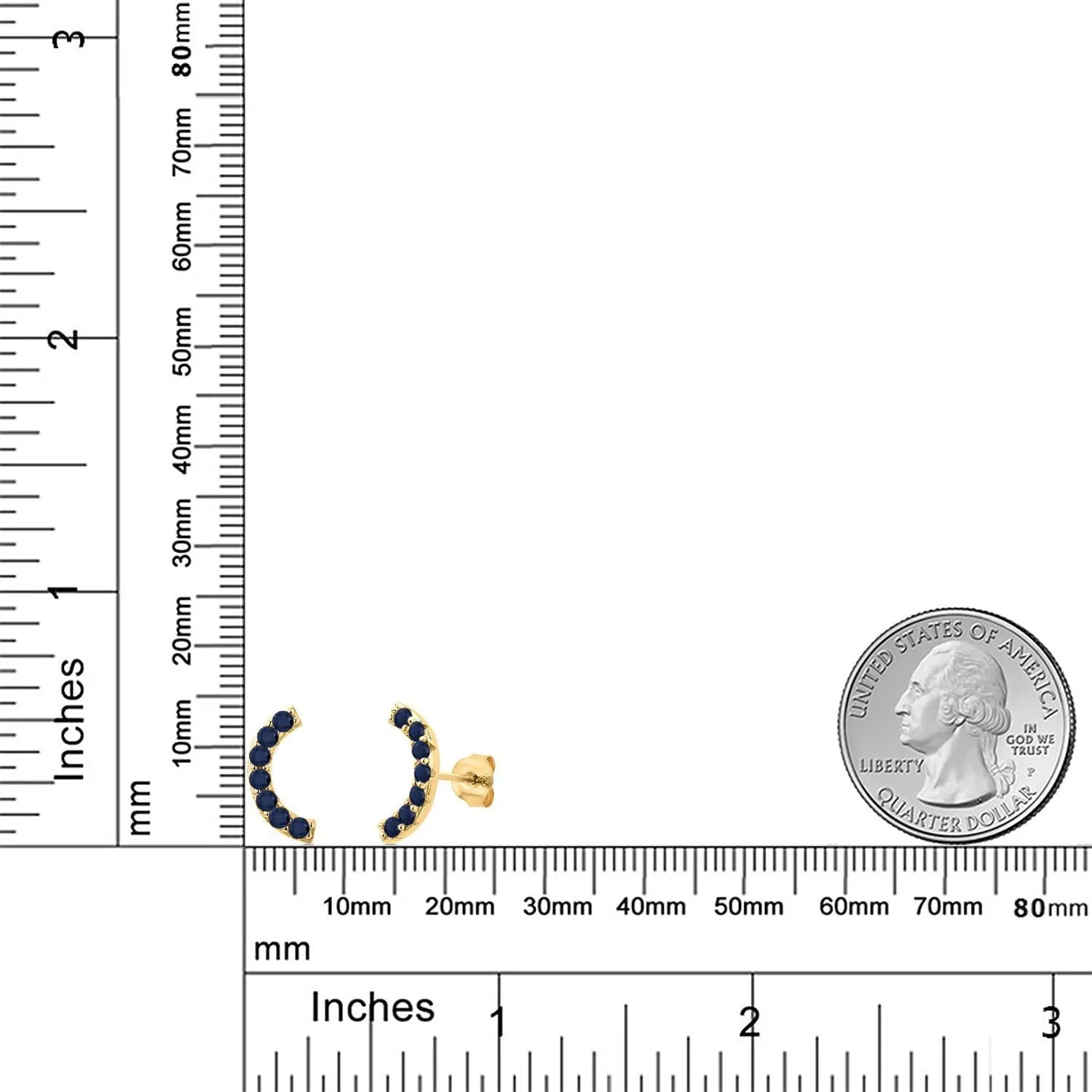 Gem Stone King 18K Yellow Gold Plated Silver Round 2MM Gemstone Stud Ear Crawler Earrings for Women