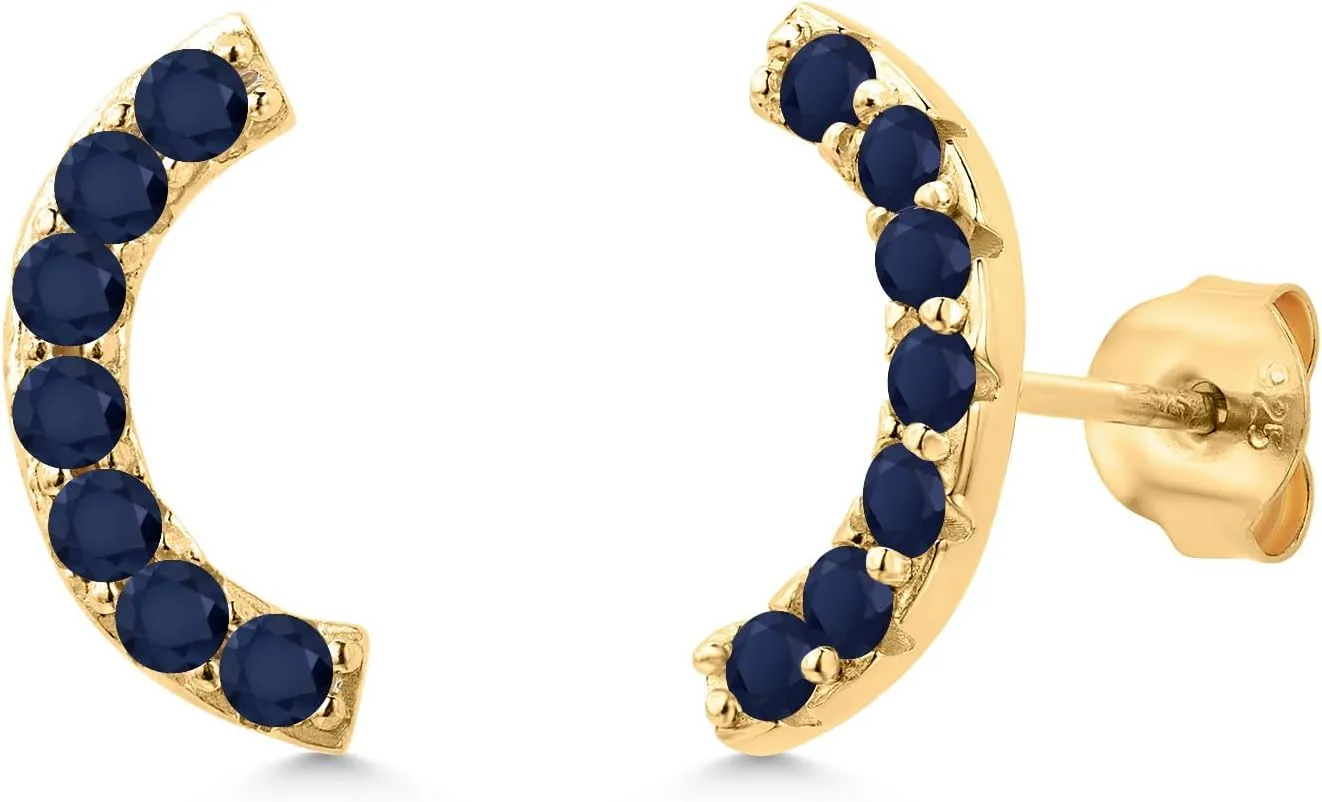 Gem Stone King 18K Yellow Gold Plated Silver Round 2MM Gemstone Stud Ear Crawler Earrings for Women