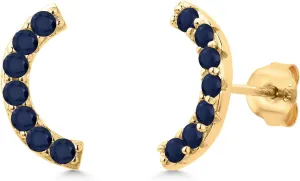 Gem Stone King 18K Yellow Gold Plated Silver Round 2MM Gemstone Stud Ear Crawler Earrings for Women