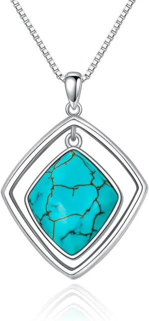 Genuine Turquosie Necklace for Women, Sterling Silver Vintage Minimalist Western Pendant Necklace Jewelry Gift for Birthday