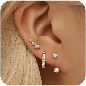 GEORGE  SMITH Sterling silver Earrings Set for Women, 14K gold plated Earrings Girls, 3 Pairs Earrings Set Hypoallergenic for Multiple Piercing