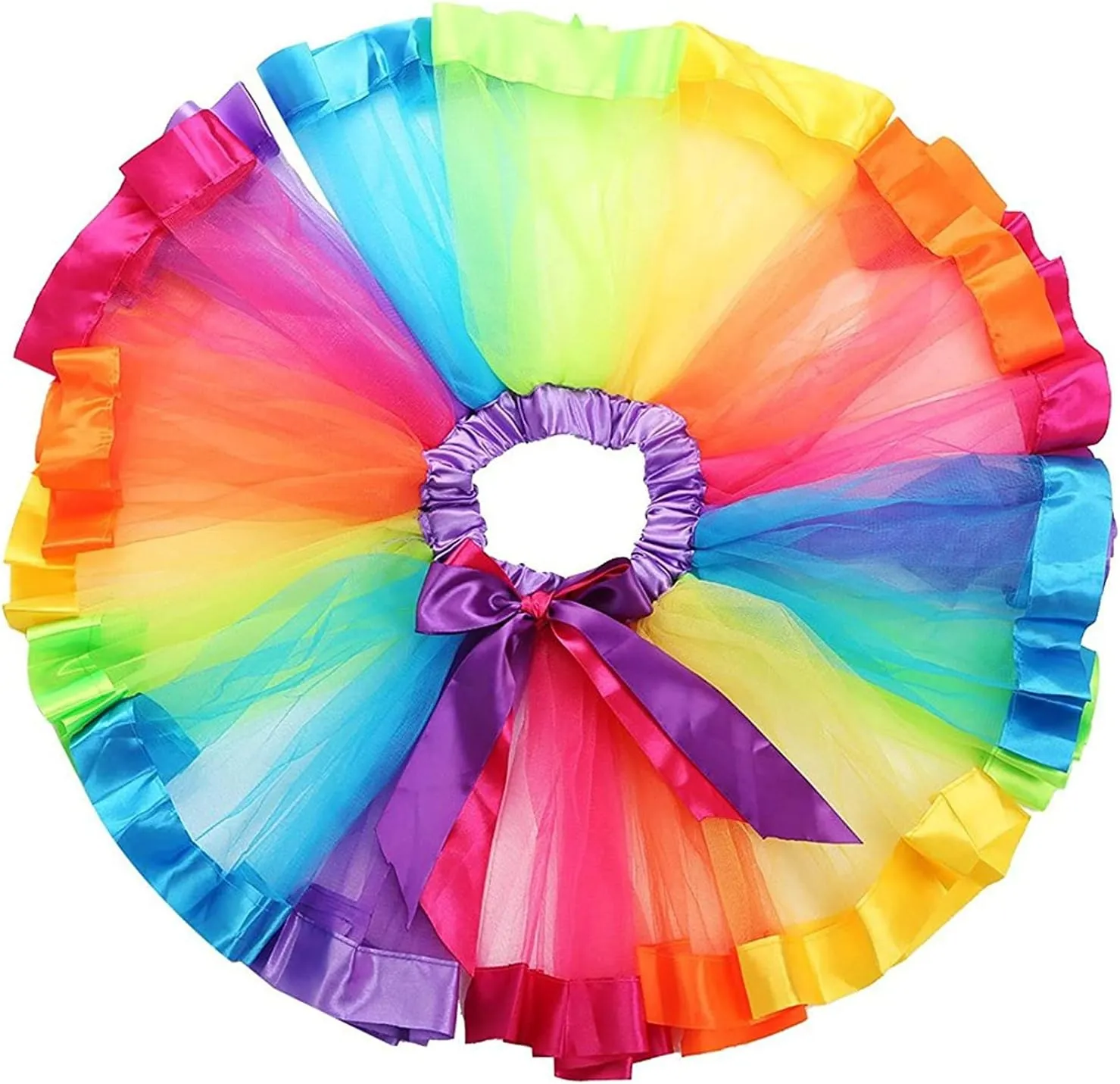 Girls Kids Rainbow T-Shirt and Colorful Ballet Tutu Skirt & Hair Bows with Beaded Bracelet Set