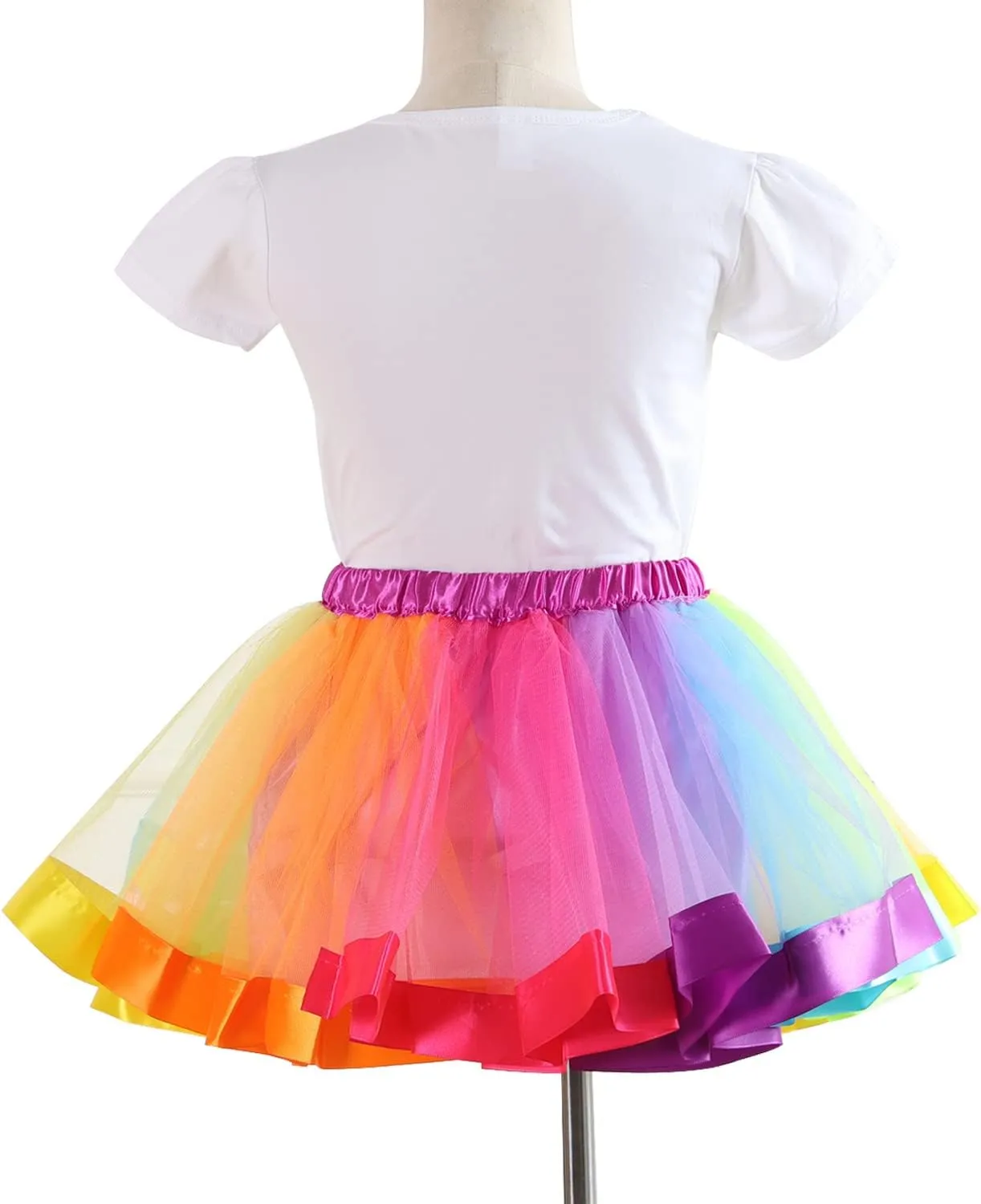 Girls Kids Rainbow T-Shirt and Colorful Ballet Tutu Skirt & Hair Bows with Beaded Bracelet Set