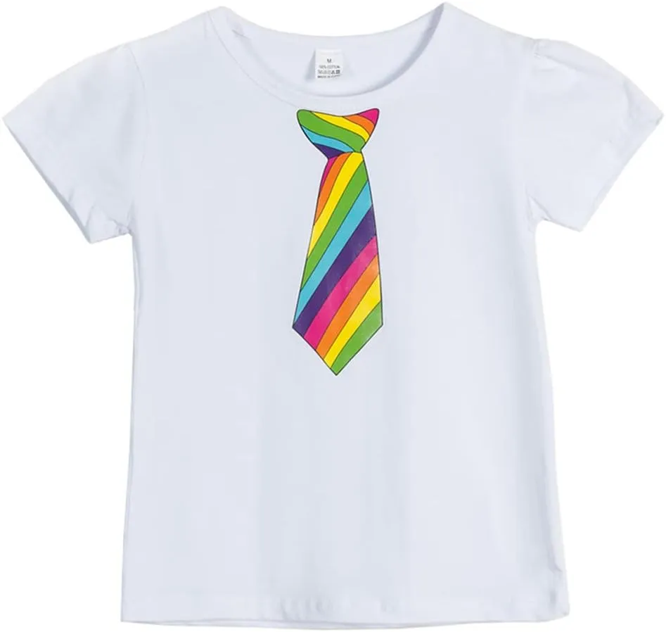 Girls Kids Rainbow T-Shirt and Colorful Ballet Tutu Skirt & Hair Bows with Beaded Bracelet Set