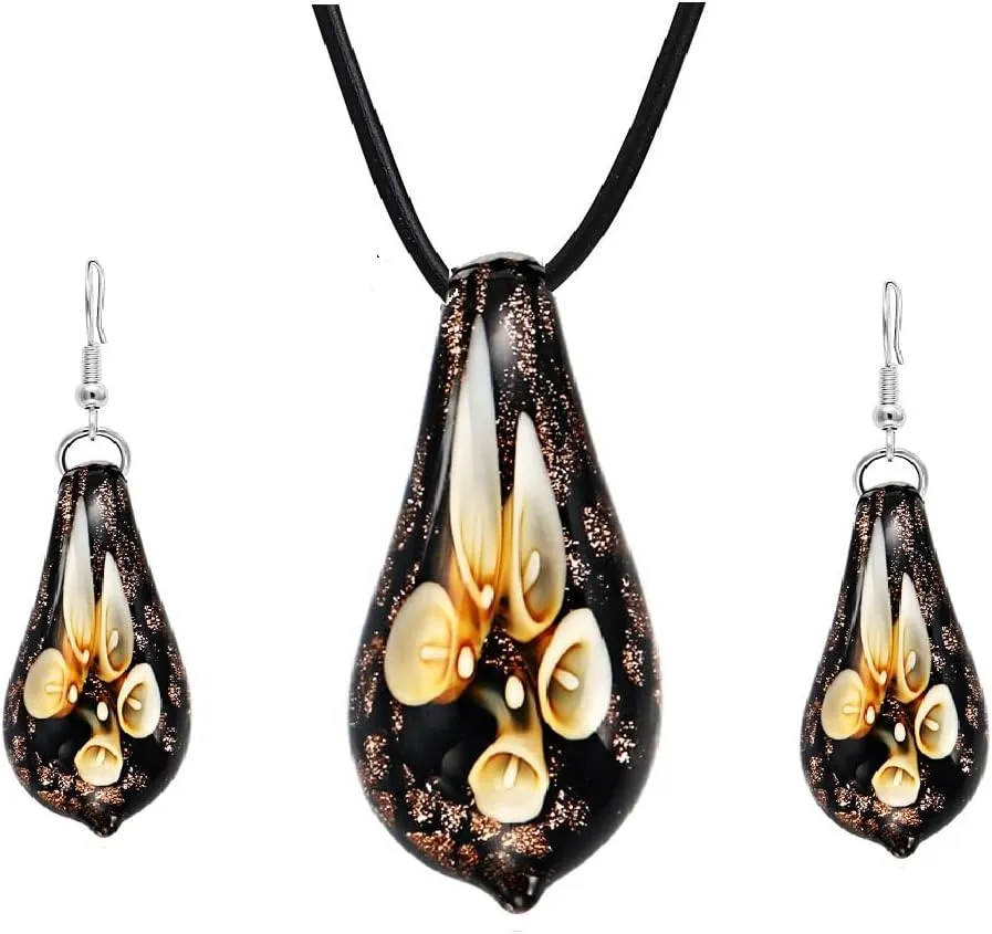 Glass Water Drop Shape Glaze Spiral Dangle Earrings Lampwork Handmade Glass Bead Geometric Earrings for Women Jewelry