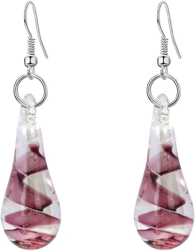 Glass Water Drop Shape Glaze Spiral Dangle Earrings Lampwork Handmade Glass Bead Geometric Earrings for Women Jewelry