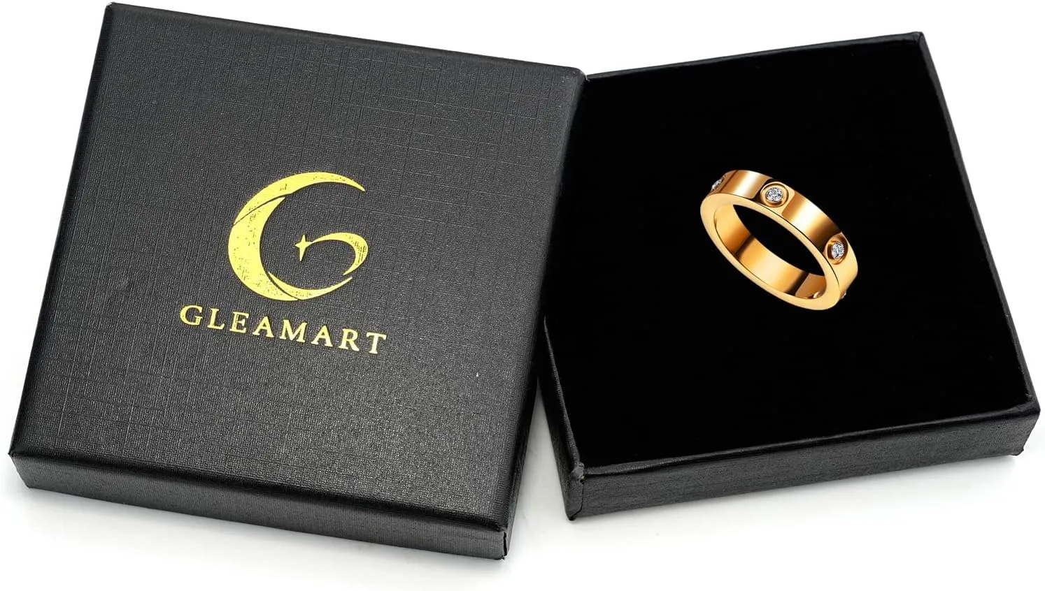 Gleamart Love Friendship Ring Stainless Steel Love Ring with Cubic Zirconia
