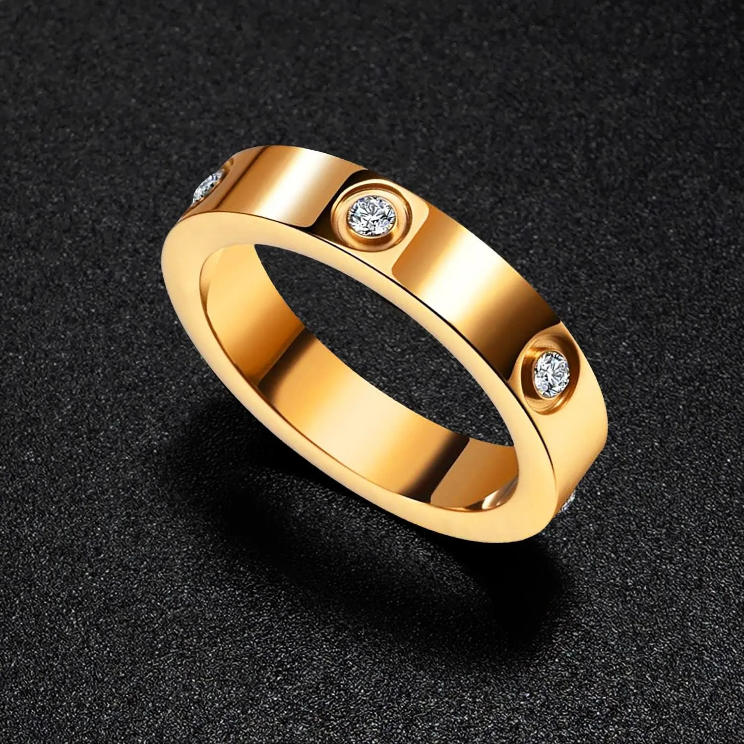 Gleamart Love Friendship Ring Stainless Steel Love Ring with Cubic Zirconia