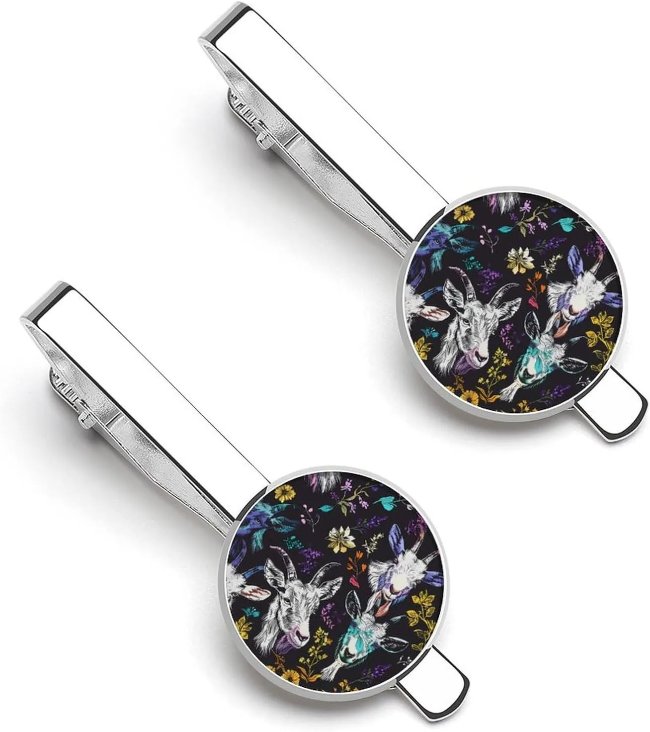 Goat And Flowers Tie Clip Tack Pins Cufflinks Necktie Bar Pinch Business Wedding Clothing Accessories for Men Women