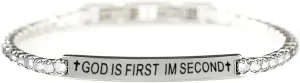 God Is First Bracelet, GOD IS FIRST IM SECOND Christian Crystal Bracelets Inspirational Engraved Bible Verses Cross Stainless Steel Bracelet For Women Men Faith Jewelry