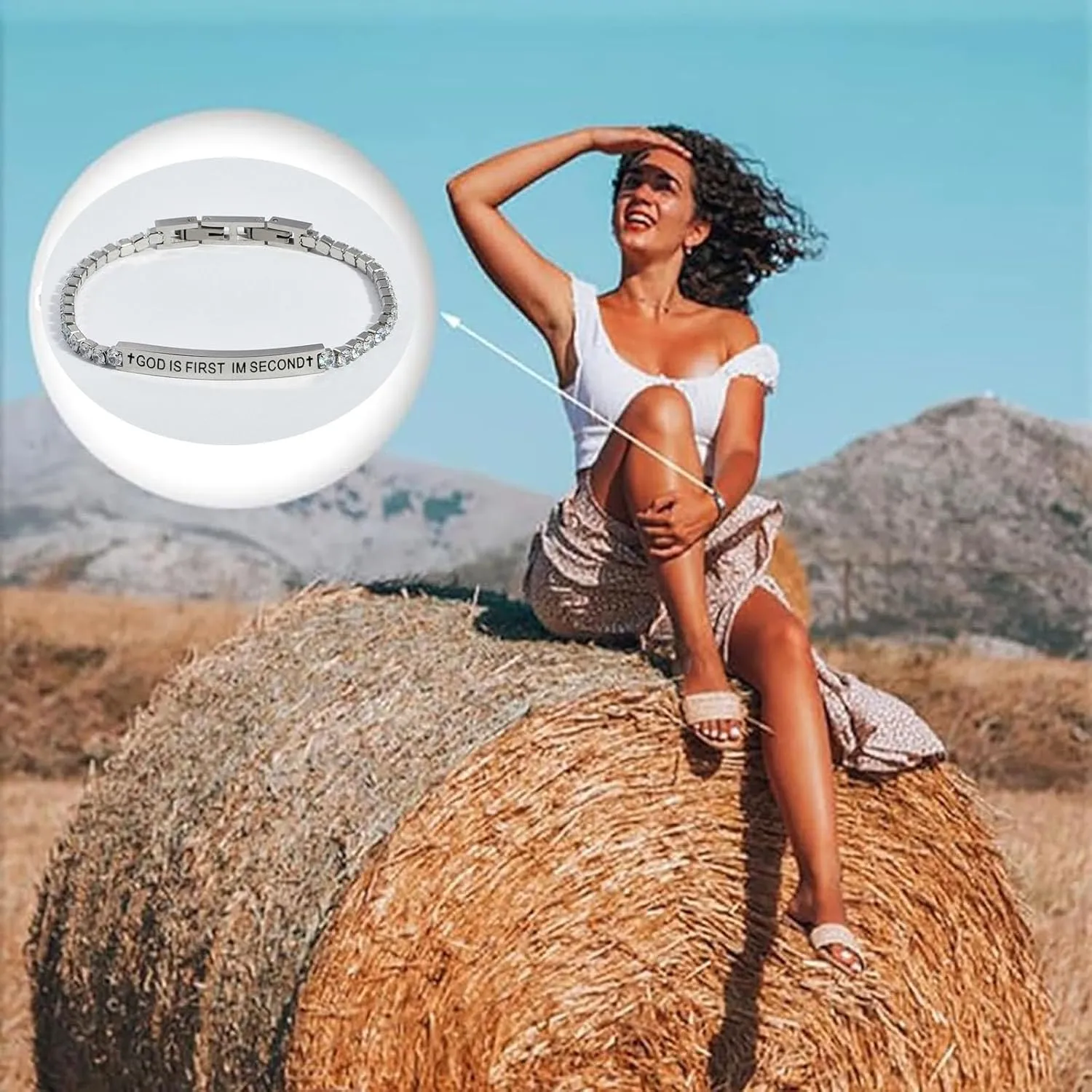 God Is First Bracelet, GOD IS FIRST IM SECOND Christian Crystal Bracelets Inspirational Engraved Bible Verses Cross Stainless Steel Bracelet For Women Men Faith Jewelry