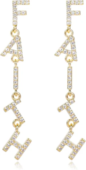 Gold Dangle Letter Earrings for Women 14K Gold Plated Long Alphabet Earrings Drop Cubic Zirconia Lightweight Dainty QUEEN DREAM FAITH HOPE LUCKY LOVE Statement Earrings Trendy Jewelry Gifts for Women