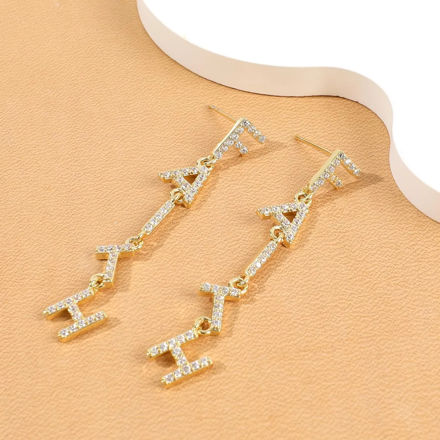 Gold Dangle Letter Earrings for Women 14K Gold Plated Long Alphabet Earrings Drop Cubic Zirconia Lightweight Dainty QUEEN DREAM FAITH HOPE LUCKY LOVE Statement Earrings Trendy Jewelry Gifts for Women