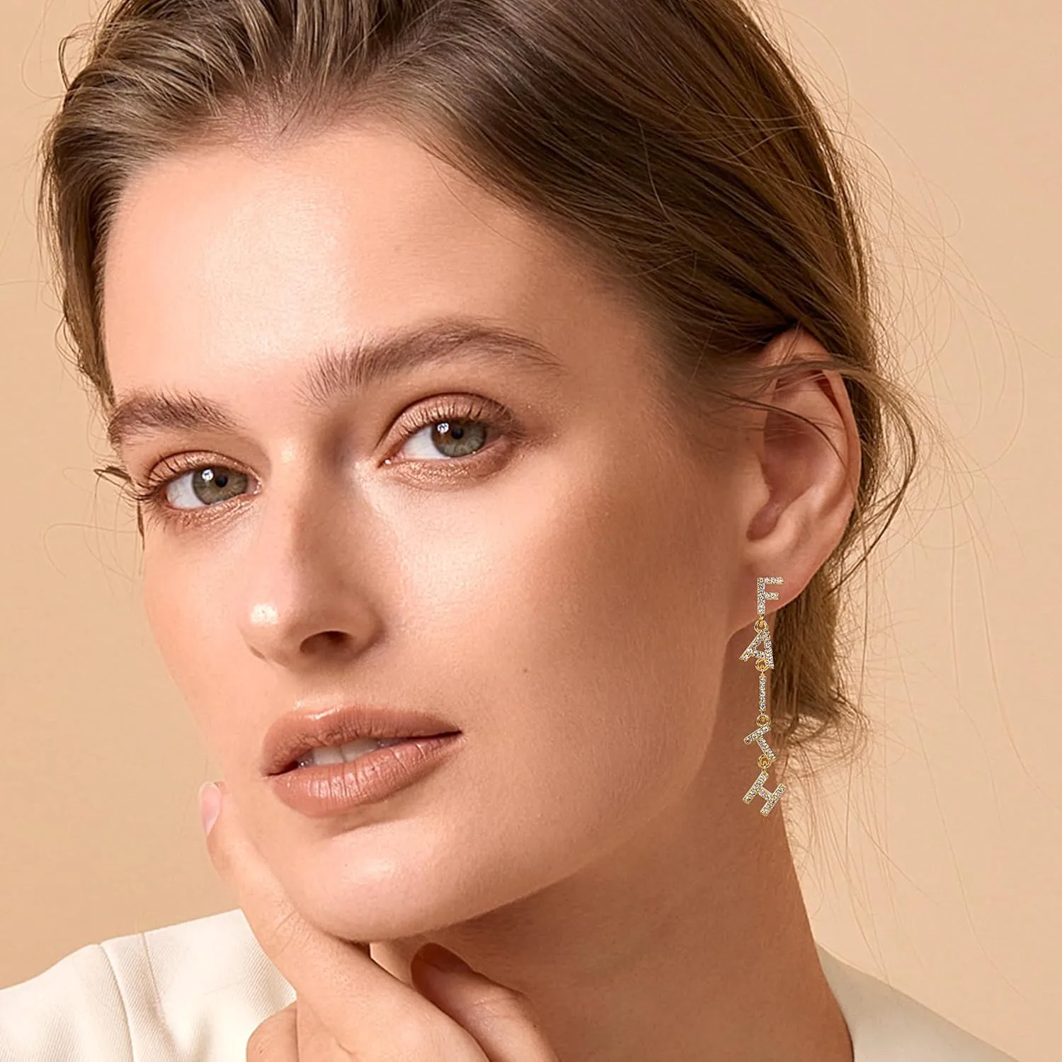 Gold Dangle Letter Earrings for Women 14K Gold Plated Long Alphabet Earrings Drop Cubic Zirconia Lightweight Dainty QUEEN DREAM FAITH HOPE LUCKY LOVE Statement Earrings Trendy Jewelry Gifts for Women