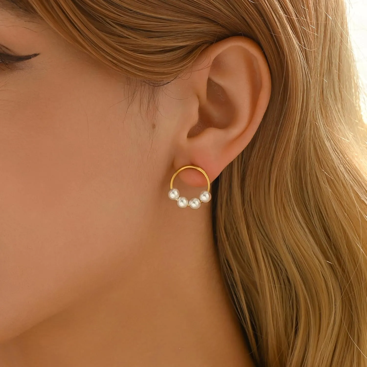 Gold Earrings for Women 18K Gold Plated Twist Circle Butterfly Pearl Sunburst Stud Earrings Minimalist Cubic Zirconia Studs Hypoallergenic Non Tarnish Gold Jewelry Gifts