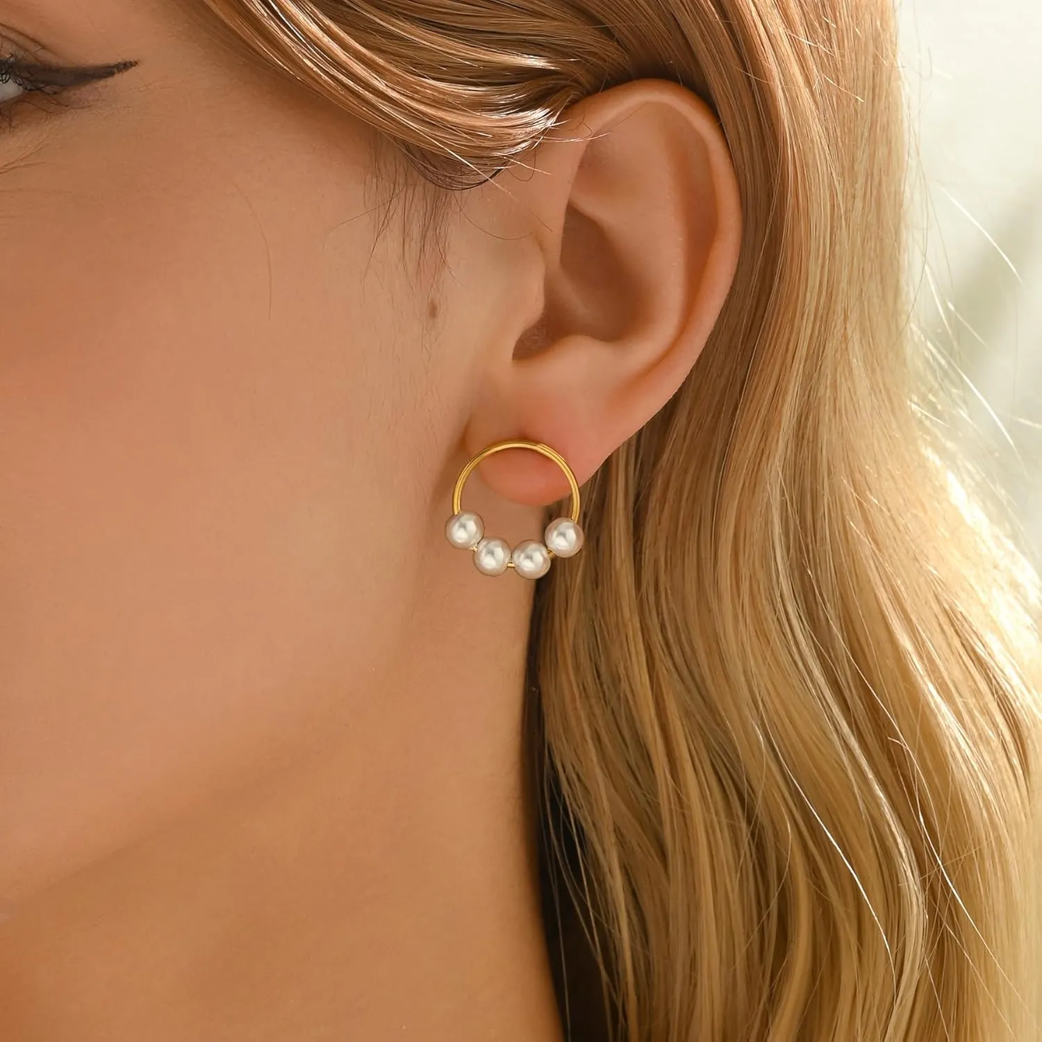 Gold Earrings for Women 18K Gold Plated Twist Circle Butterfly Pearl Sunburst Stud Earrings Minimalist Cubic Zirconia Studs Hypoallergenic Non Tarnish Gold Jewelry Gifts