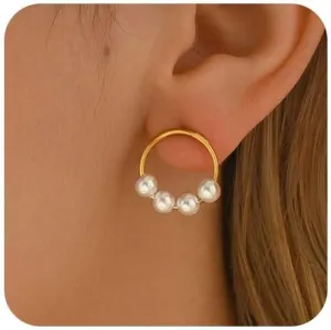 Gold Earrings for Women 18K Gold Plated Twist Circle Butterfly Pearl Sunburst Stud Earrings Minimalist Cubic Zirconia Studs Hypoallergenic Non Tarnish Gold Jewelry Gifts