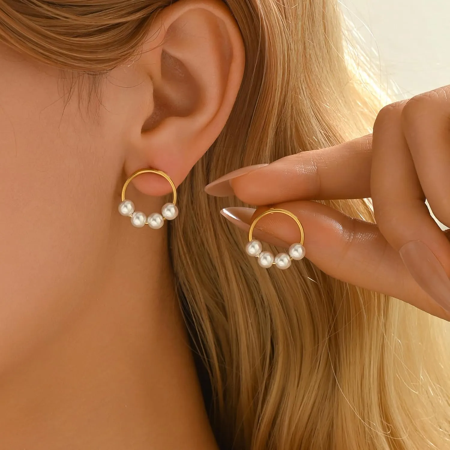 Gold Earrings for Women 18K Gold Plated Twist Circle Butterfly Pearl Sunburst Stud Earrings Minimalist Cubic Zirconia Studs Hypoallergenic Non Tarnish Gold Jewelry Gifts