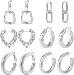 Gold Hoop Cute Earring Sets for Women 6Pairs 14K Gold Silver Lightweight Hypoallergenic chunky gold hoop earrings Jewelry for Gift