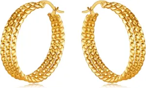 Gold Hoop Earring for Women Surgical Titanium Steel Hypoallergenic Circled Earrings, Gold Plated Hoop Earrings