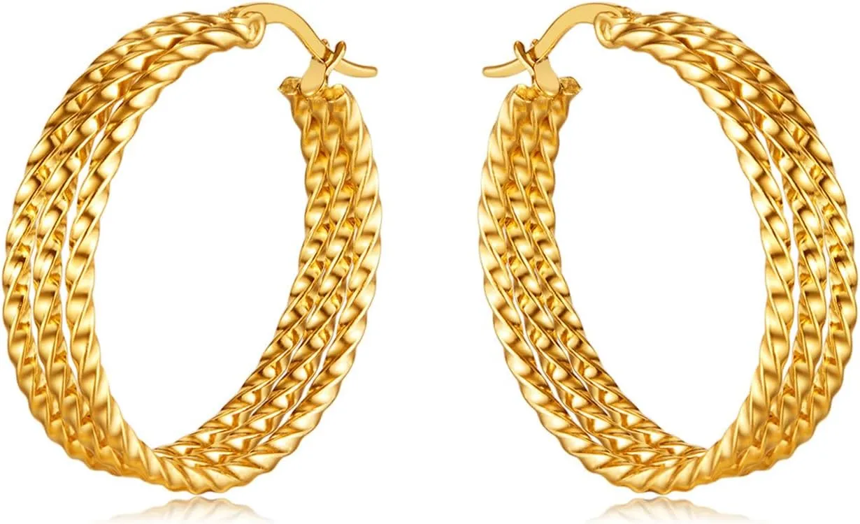 Gold Hoop Earring for Women Surgical Titanium Steel Hypoallergenic Circled Earrings, Gold Plated Hoop Earrings
