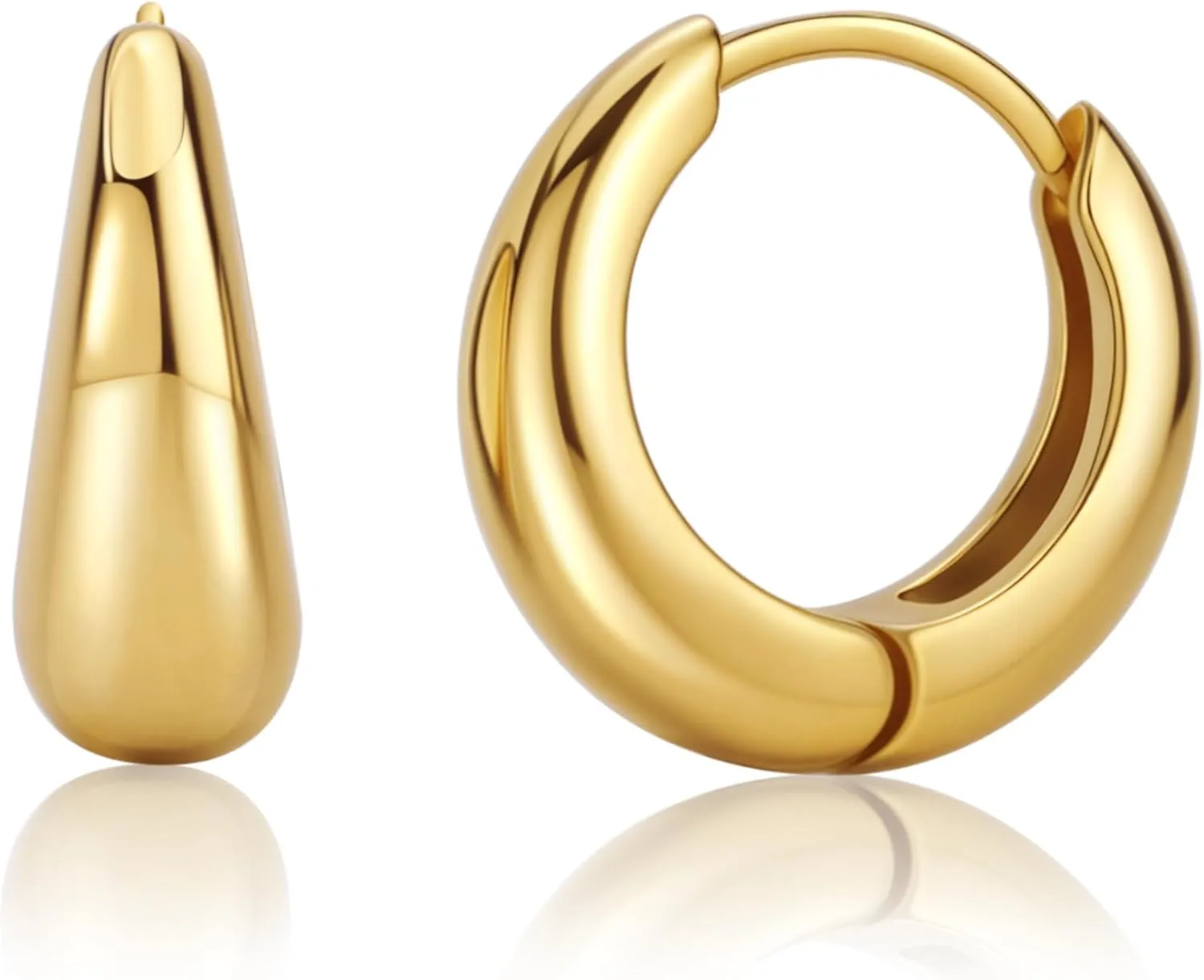 Gold Hoop Earrings 0.4 inch Stainless Steel Dangle Earrings High Polishing Chunky Gold Statement Ear Ring Non Tarnish Hypoallergenic Earrings for Women