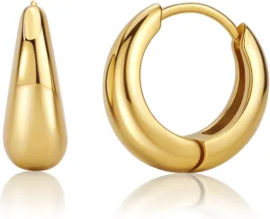 Gold Hoop Earrings 0.4 inch Stainless Steel Dangle Earrings High Polishing Chunky Gold Statement Ear Ring Non Tarnish Hypoallergenic Earrings for Women
