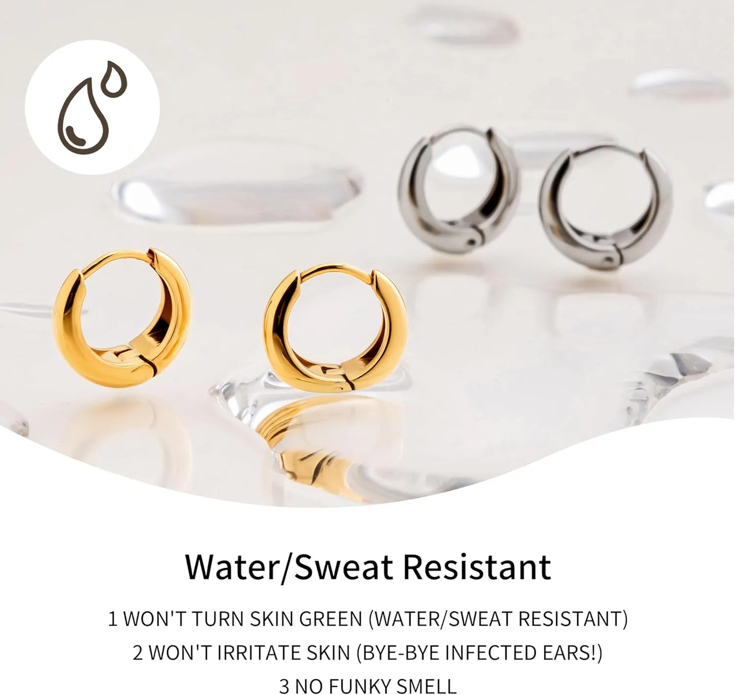 Gold Hoop Earrings 0.4 inch Stainless Steel Dangle Earrings High Polishing Chunky Gold Statement Ear Ring Non Tarnish Hypoallergenic Earrings for Women