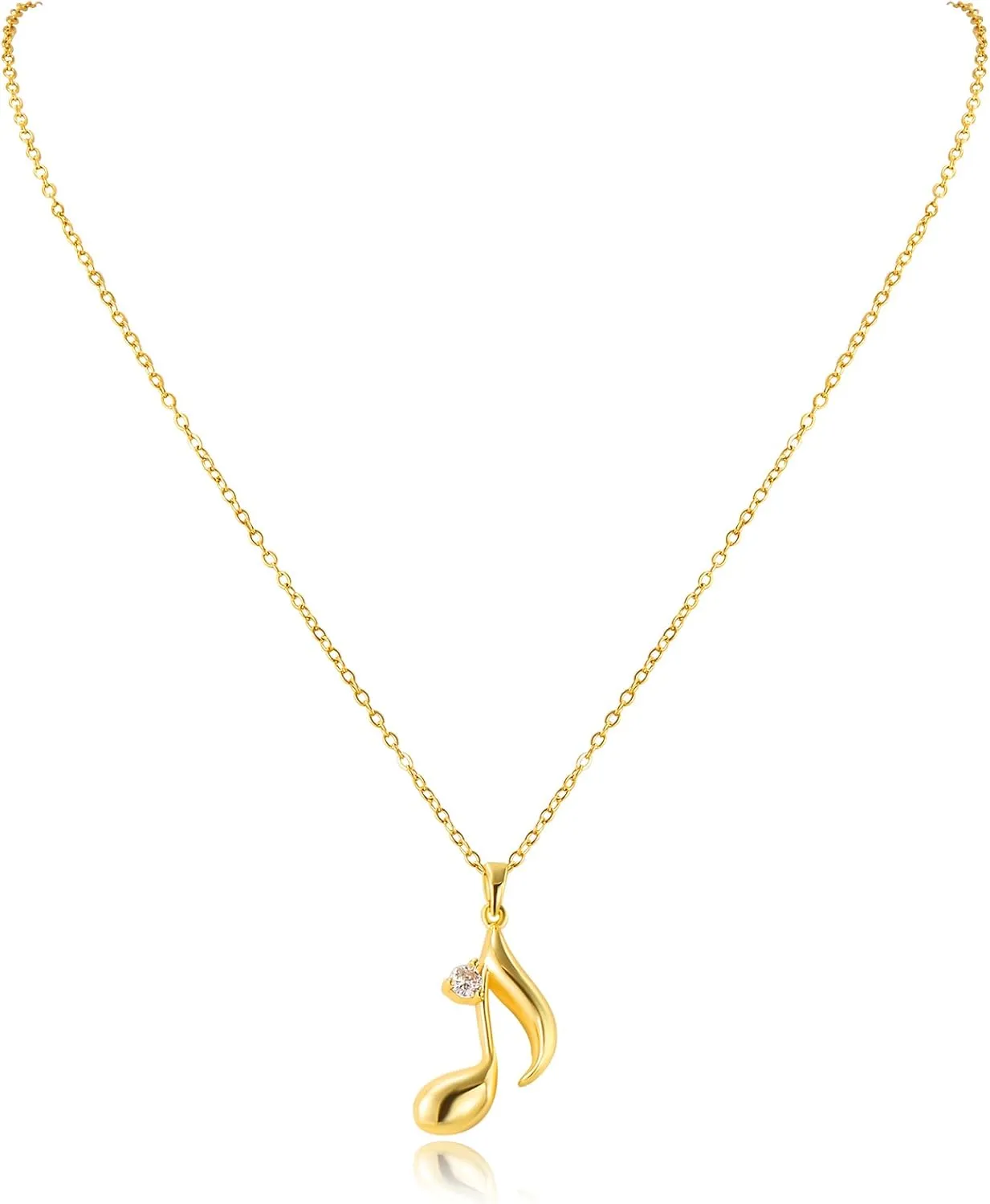 Gold Music Note Pendant Necklace Cubic Zirconia for Women Music Lover Musican Gifts