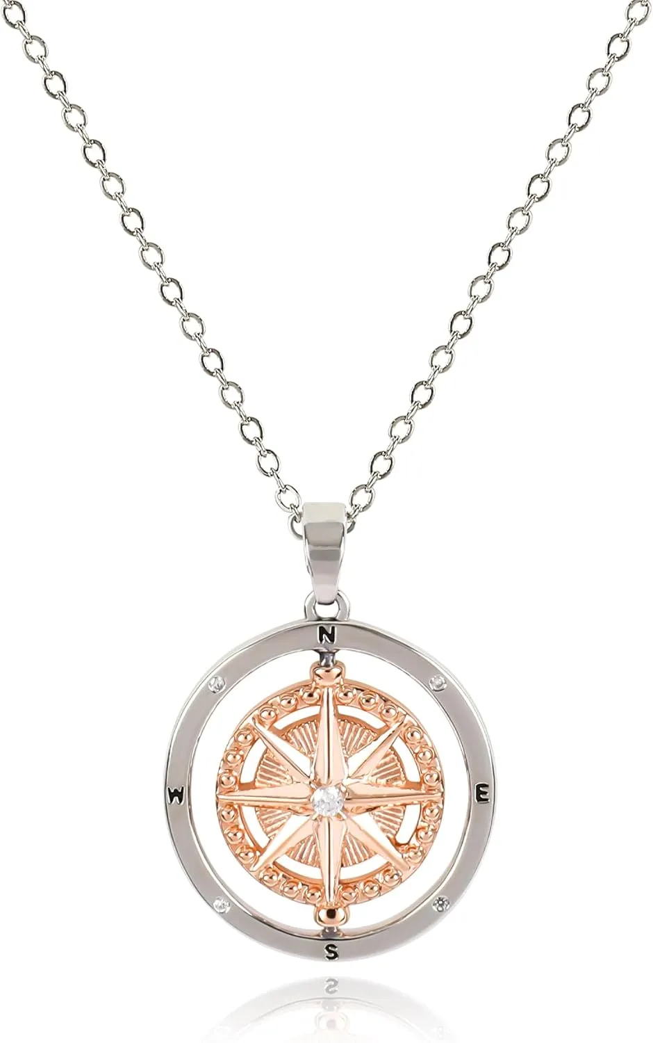 Gold North Star Compass Necklace for Women, 14K Plated Gold & Silver Compass Pendant Necklace with Inspirational Words and Cubic Zirconia Star Anniversary Birthday Graduation Gifts for Women Men