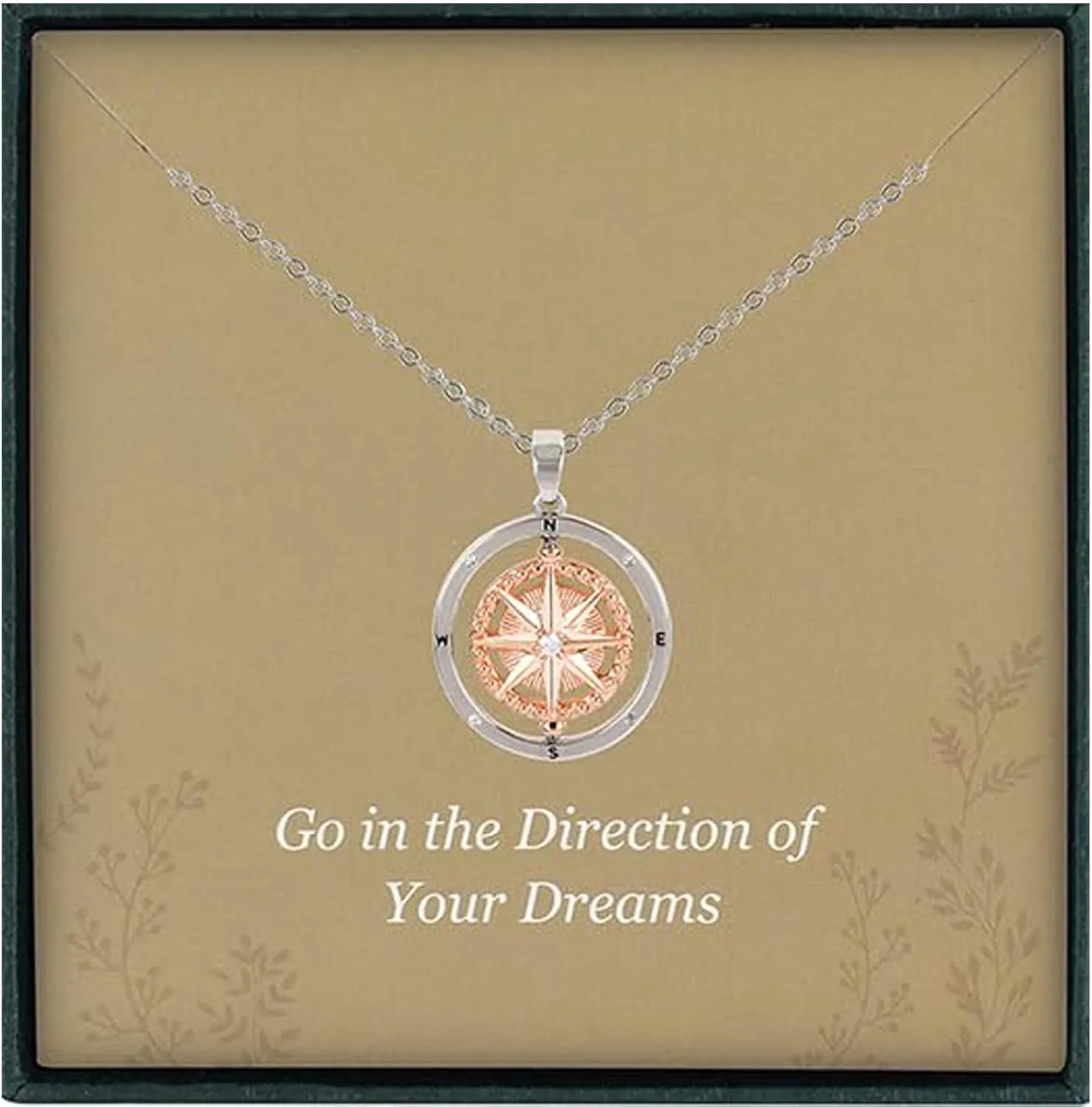 Gold North Star Compass Necklace for Women, 14K Plated Gold & Silver Compass Pendant Necklace with Inspirational Words and Cubic Zirconia Star Anniversary Birthday Graduation Gifts for Women Men