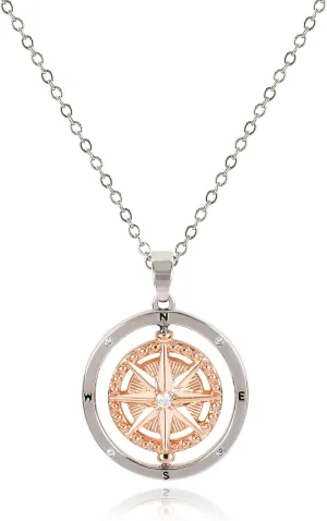 Gold North Star Compass Necklace for Women, 14K Plated Gold & Silver Compass Pendant Necklace with Inspirational Words and Cubic Zirconia Star Anniversary Birthday Graduation Gifts for Women Men