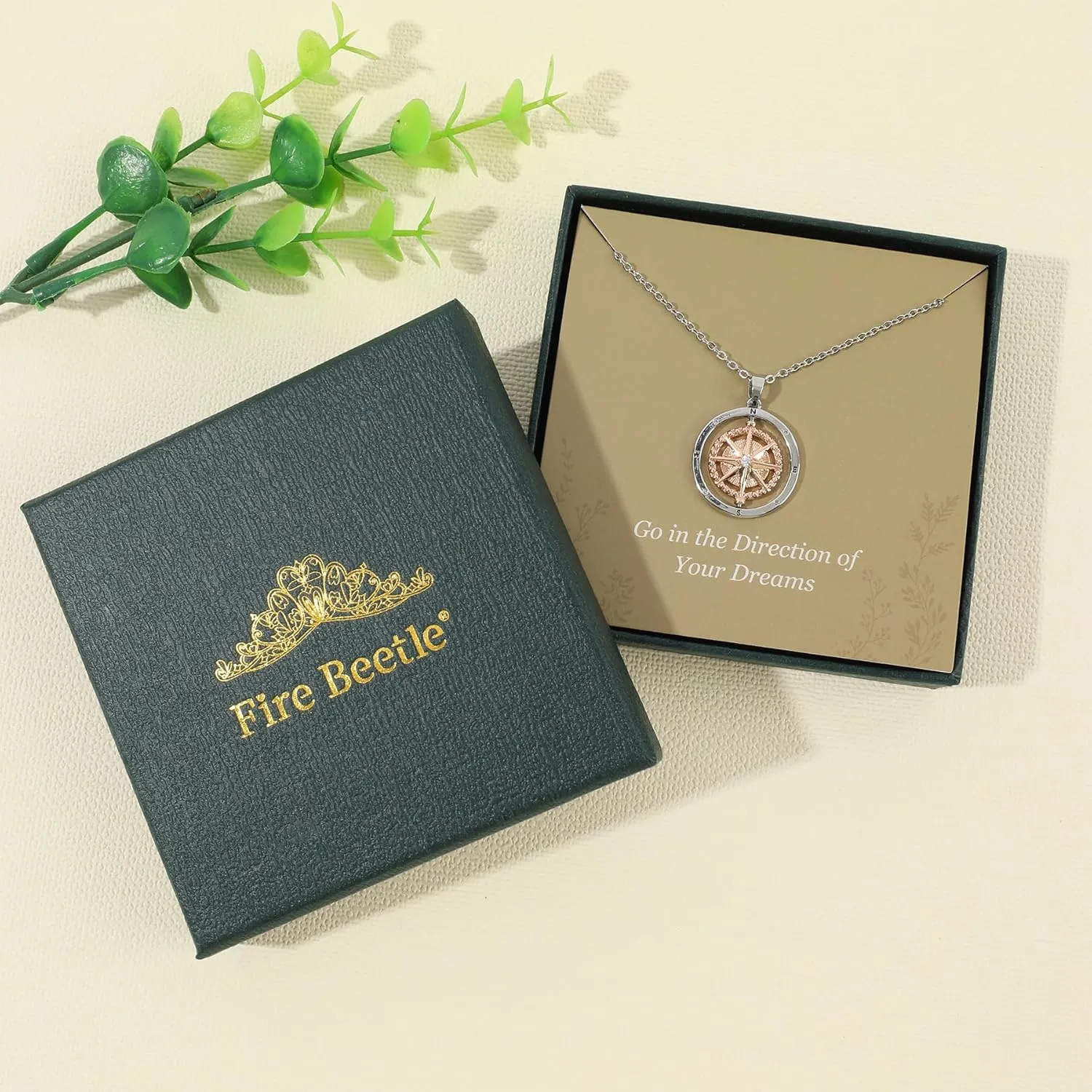 Gold North Star Compass Necklace for Women, 14K Plated Gold & Silver Compass Pendant Necklace with Inspirational Words and Cubic Zirconia Star Anniversary Birthday Graduation Gifts for Women Men
