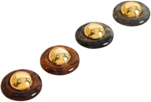 Gold Plated Copper & Resin Stud Earrings for Women, Hypoallergenic Round Button Earrings with Textured Design, Durable Long-Lasting Shine Jewelry Present