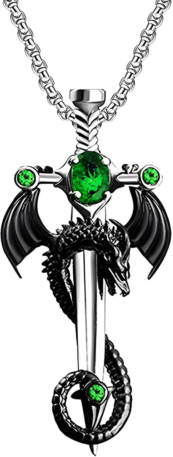 Gothic Dragon Necklace for Men Gothic Cross Necklace Vintage Punk Cross Dragon Wing Necklace Halloween Gothic Dark Style Jewelry Gifts Accessories