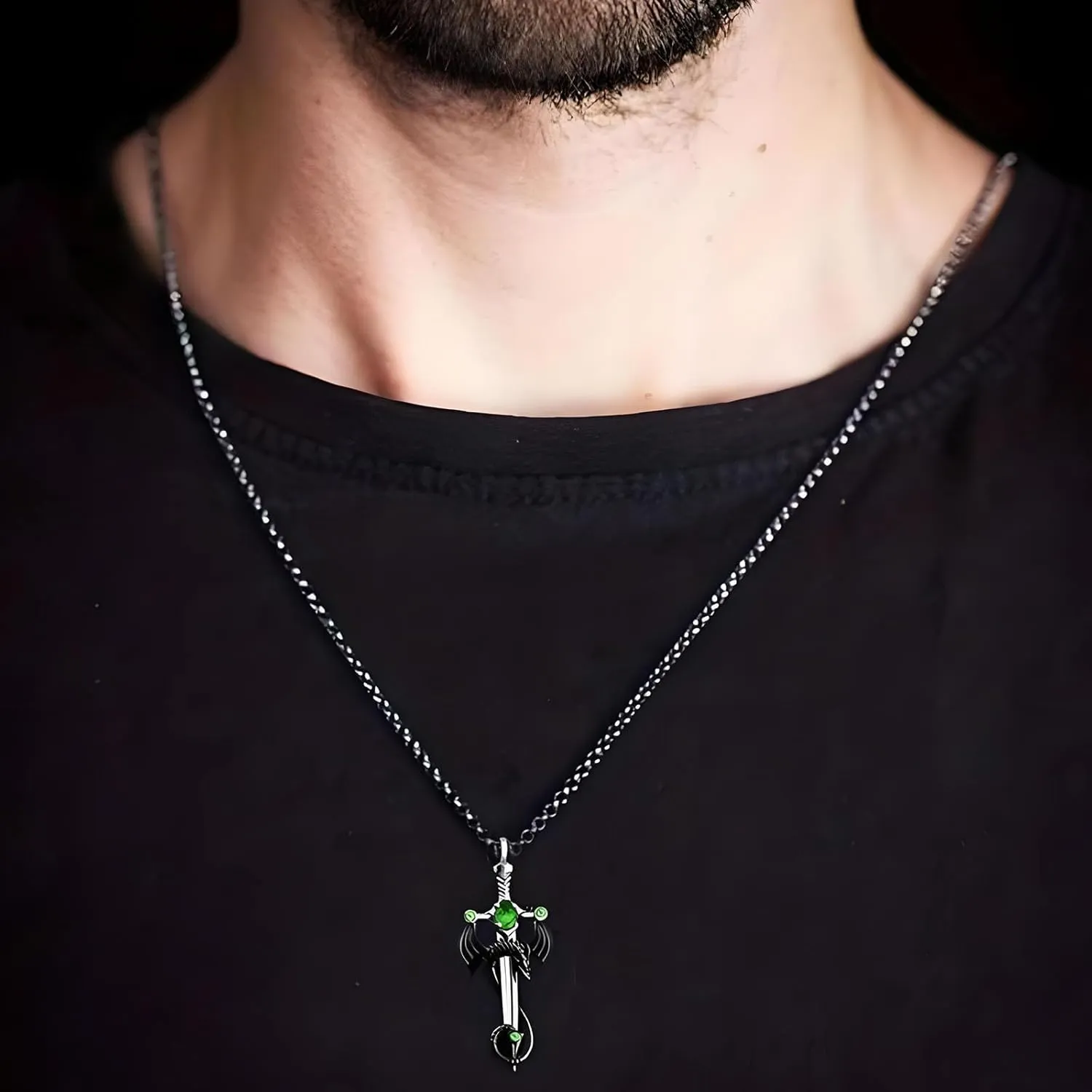 Gothic Dragon Necklace for Men Gothic Cross Necklace Vintage Punk Cross Dragon Wing Necklace Halloween Gothic Dark Style Jewelry Gifts Accessories