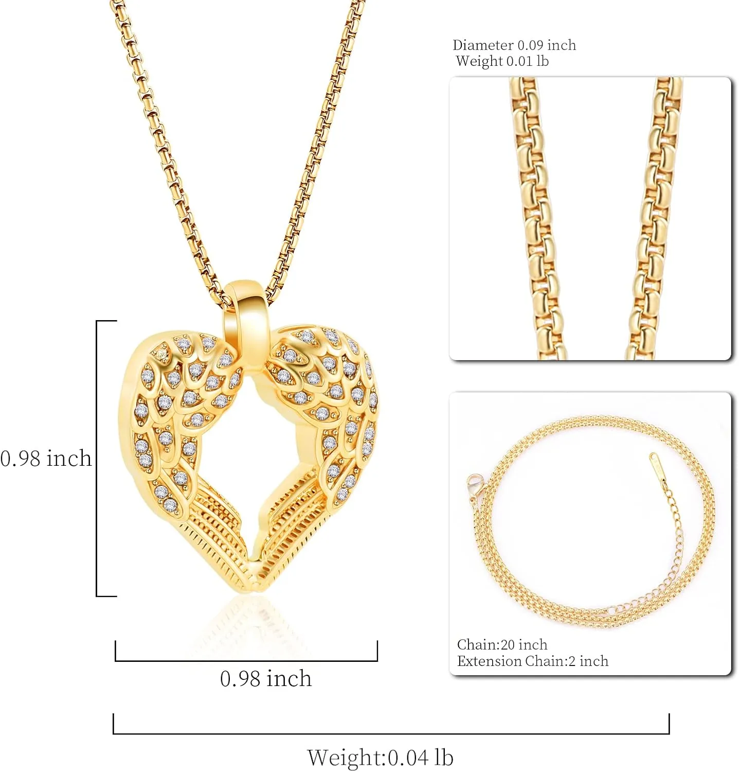 Guardian Angel Wings Heart Cremation Jewelry for Ashes Of Loved Ones Keepsake Memorial Urn Pendant Necklace Women Girls