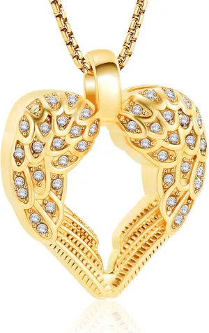 Guardian Angel Wings Heart Cremation Jewelry for Ashes Of Loved Ones Keepsake Memorial Urn Pendant Necklace Women Girls