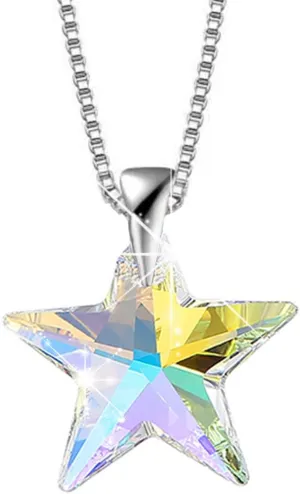 H ermosa 925 Sterling Silver Necklace for Women Aurora Borealis Crystal Star Pendant Necklace with Austria Crystal Jewelry for Girls Mom