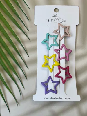 Hair Clip - Set of 6 - Star - Bright