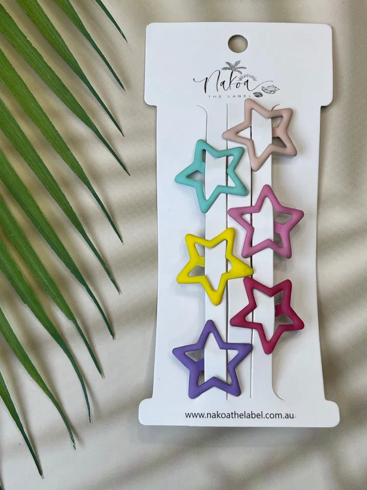 Hair Clip - Set of 6 - Star - Bright