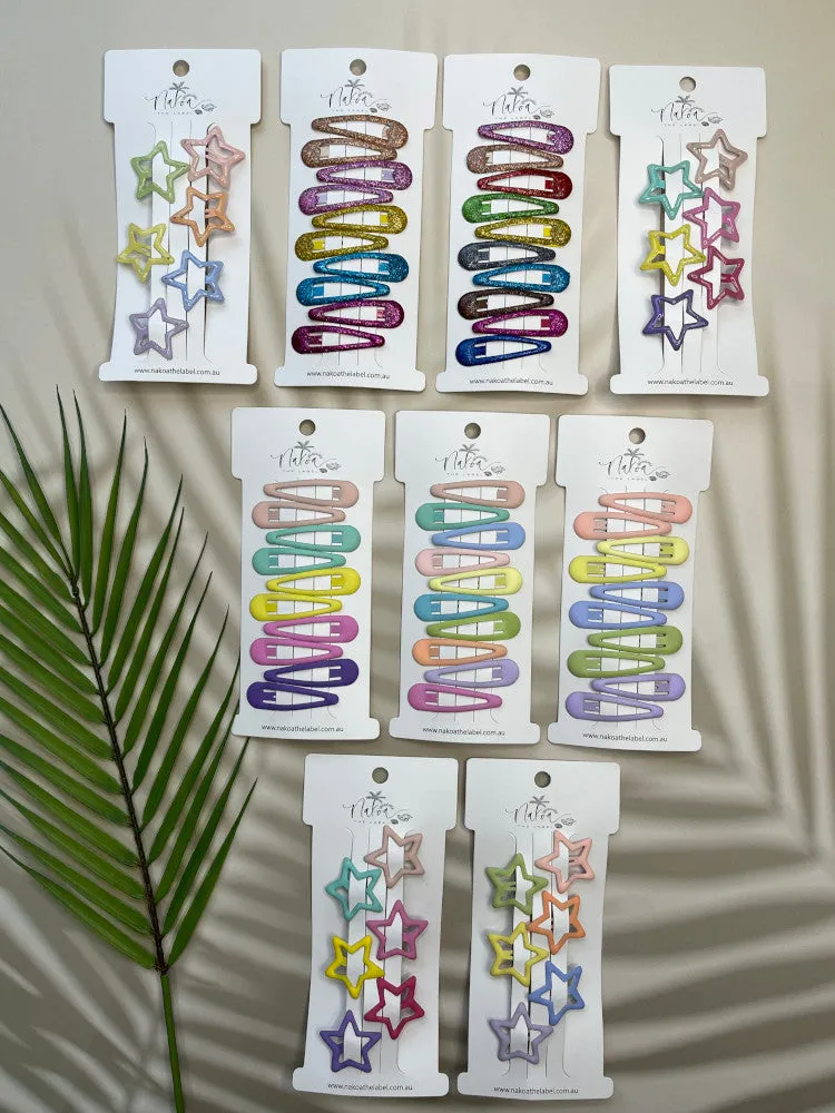 Hair Clip - Set of 6 - Star - Bright