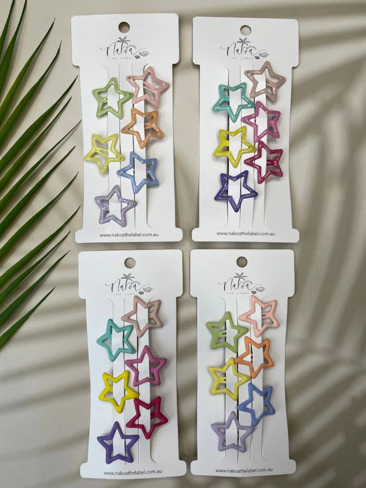 Hair Clip - Set of 6 - Star - Bright