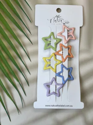 Hair Clip - Set of 6 - Star - Pastel
